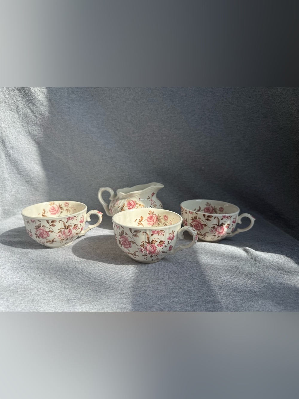Vintage-Style Porcelain Tea Cup Set with Pink Rose Pattern